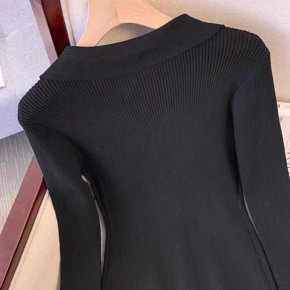 Womens Button-Front Knit Mini Dress Elegant V-neck Slim Long Sleeve Cardigan